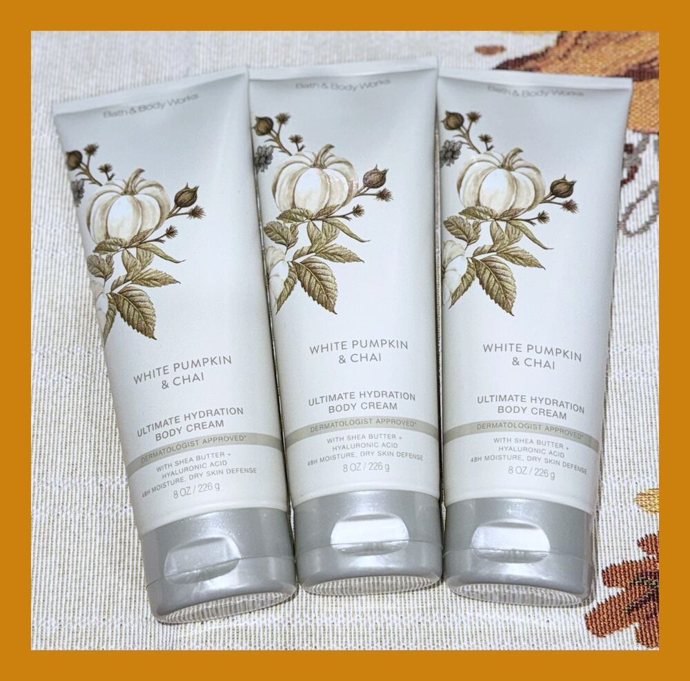 Bath & Body Works White Pumpkin & Chai 8 oz Ultimate Hydration Body Cream x3